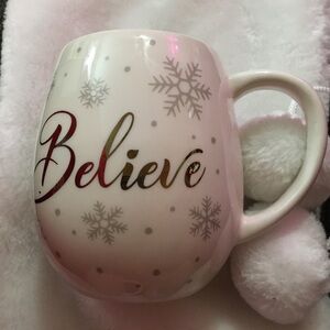 Festive Believe Mug with Snowflakes
